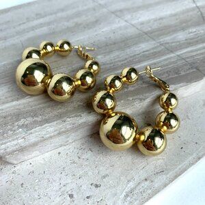 NEW~ Anthropologie Gold Ball Hoop Earrings